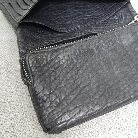 AllSaints Black Distressed Leather Tri Fold Wallet Zip Pocket - Picture 10 of 11